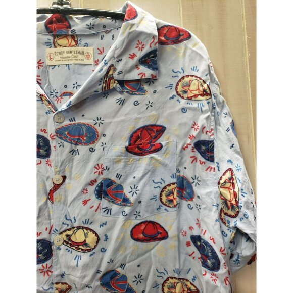 Rowdy Gentleman Hawaiian Shirt Men's L Light Blue Sombrero Print Cotton Viscose - Picture 6 of 7
